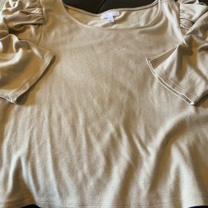 Leith Beige Crop Ruffle Shoulder Shirt Sz L NWOT